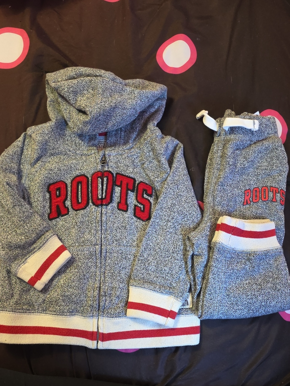 Roots Grey Kids Zip Hoodie & Sweatpants with Red Logo